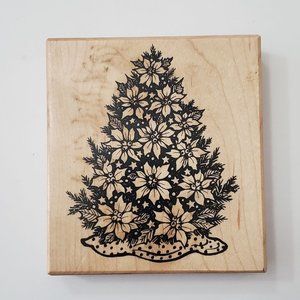 1998 PSX Vintage Poinsettia Christmas Tree Wood Mounted Rubber Stamp K2419